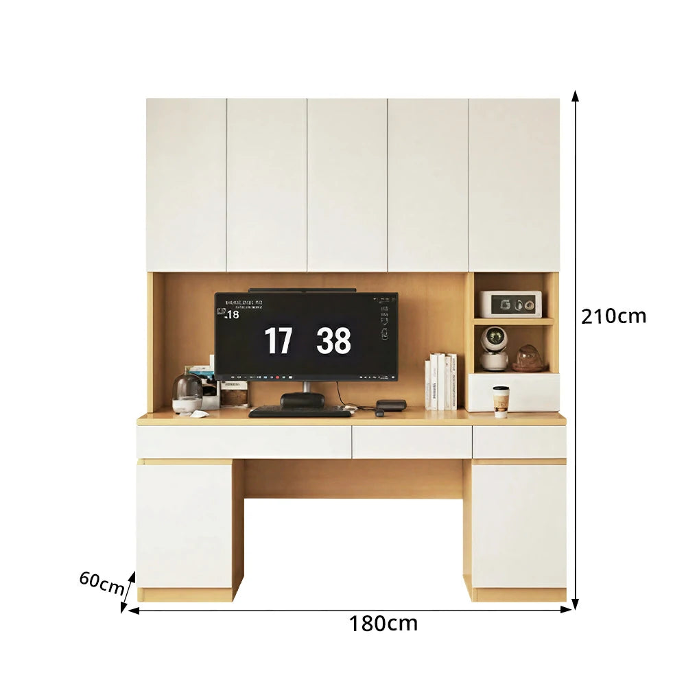 LUXORA Single Study Desk with Bookshelf Storage for Study Bedroom Home Office - Natural Wood