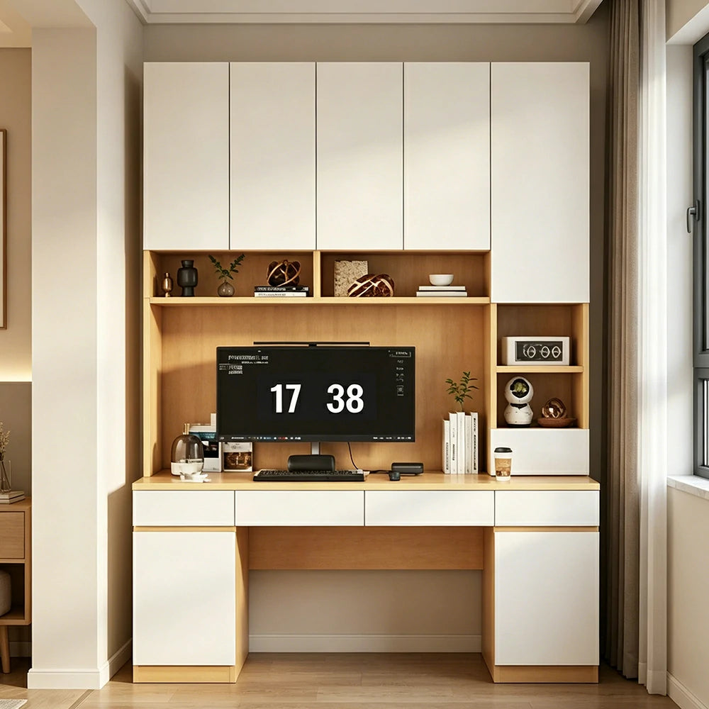 LUXORA Single Study Desk with Bookshelf Storage for Study Bedroom Home Office - Natural Wood