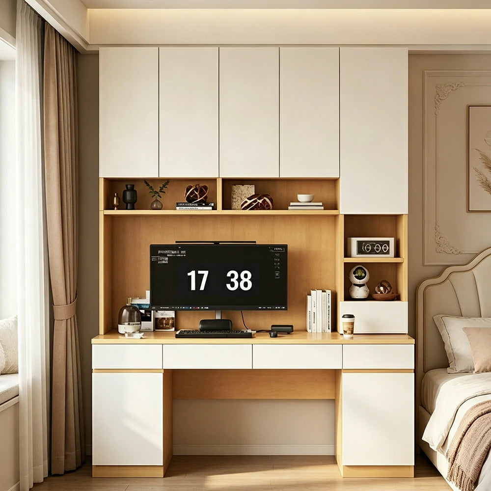 LUXORA Single Study Desk with Bookshelf Storage for Study Bedroom Home Office - Natural Wood