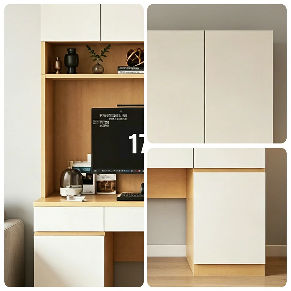 LUXORA Single Study Desk with Bookshelf Storage for Study Bedroom Home Office - Natural Wood
