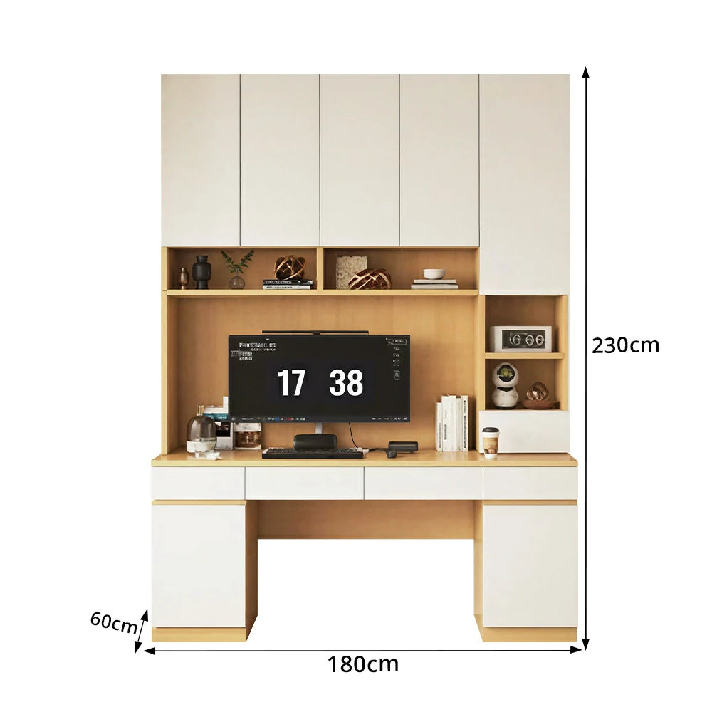 LUXORA Single Study Desk with Bookshelf Storage for Study Bedroom Home Office - Natural Wood