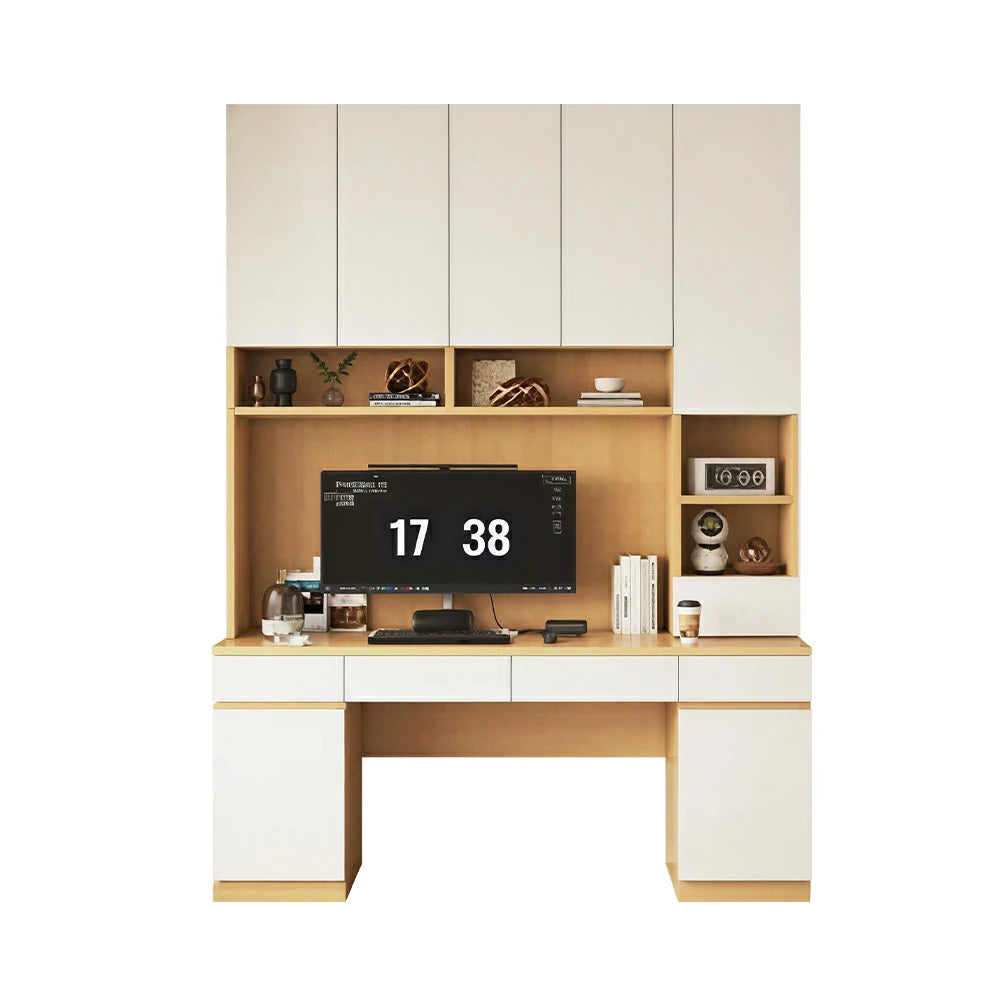 LUXORA Single Study Desk with Bookshelf Storage for Study Bedroom Home Office - Natural Wood