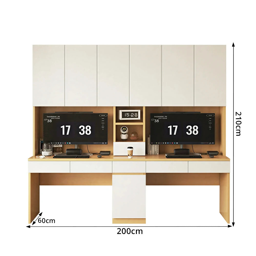 LUXORA Double Study Desk 2 Person Computer Workstation for Bedroom Study Office - Natural Wood