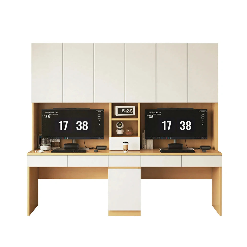LUXORA Double Study Desk 2 Person Computer Workstation for Bedroom Study Office - Natural Wood