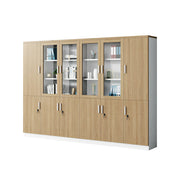 LUXORA 6 Door Bookcase with Glass Display Shelves Office Storage Cabinet - Oak