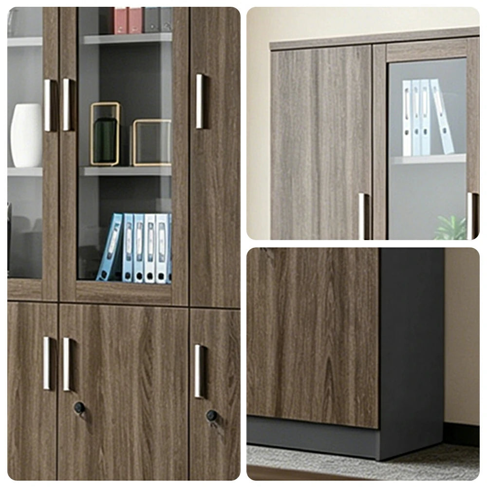 LUXORA 6 Door Bookcase Large Office Storage Cabinet with Glass Doors - Walnut