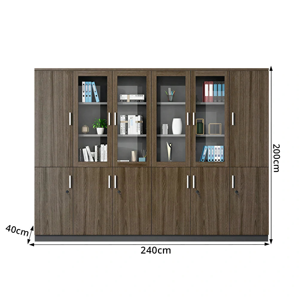 LUXORA 6 Door Bookcase Large Office Storage Cabinet with Glass Doors - Walnut