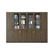 LUXORA 6 Door Bookcase Large Office Storage Cabinet with Glass Doors - Walnut