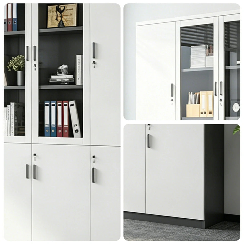 LUXORA 6 Door Bookcase Large Office Storage Cabinet with Glass Doors - Warm White