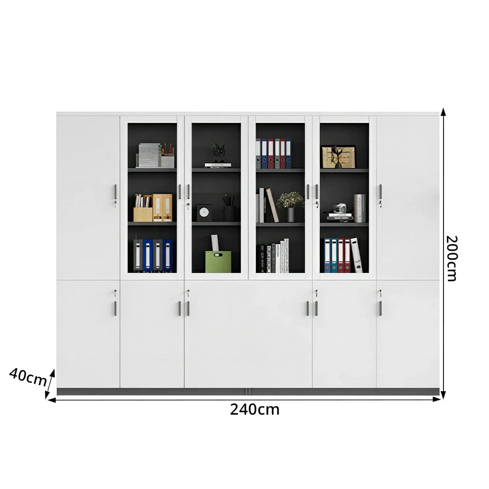 LUXORA 6 Door Bookcase Large Office Storage Cabinet with Glass Doors - Warm White