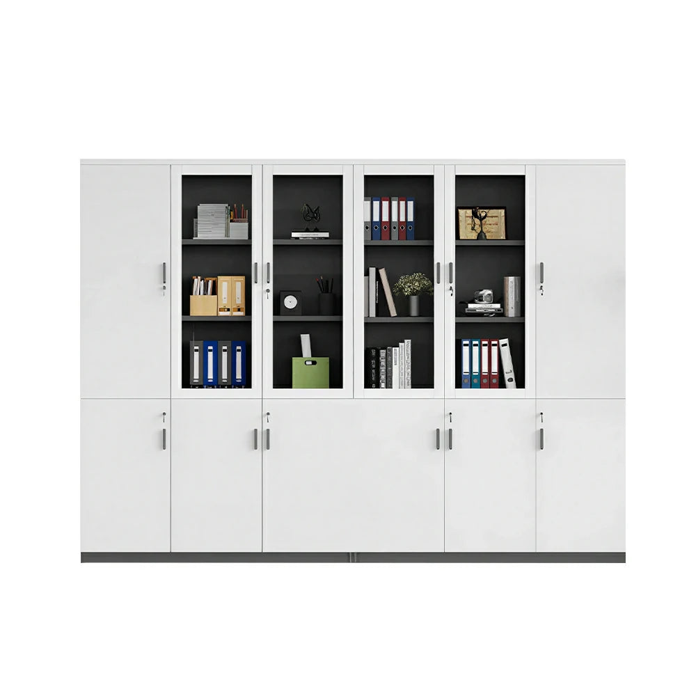 LUXORA 6 Door Bookcase Large Office Storage Cabinet with Glass Doors - Warm White