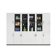 LUXORA 6 Door Bookcase Large Office Storage Cabinet with Glass Doors - Warm White