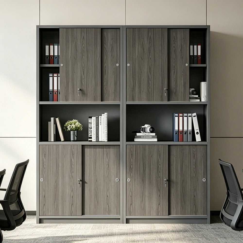 LUXORA Four Door Office Storage Cabinet with File Shelves for Study Office - Walnut