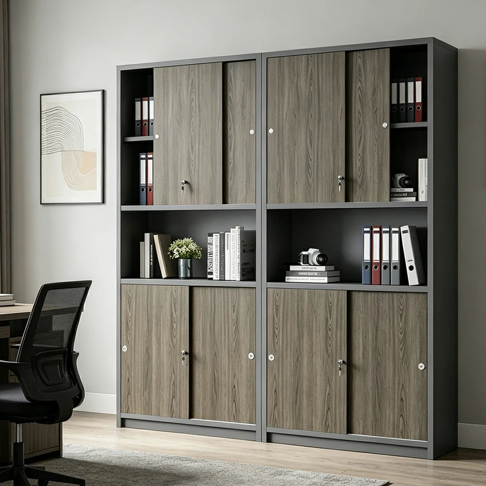 LUXORA Four Door Office Storage Cabinet with File Shelves for Study Office - Walnut