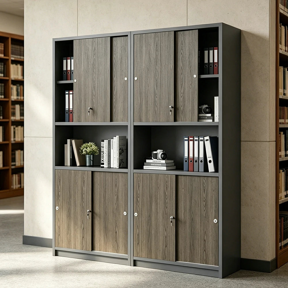 LUXORA Four Door Office Storage Cabinet with File Shelves for Study Office - Walnut