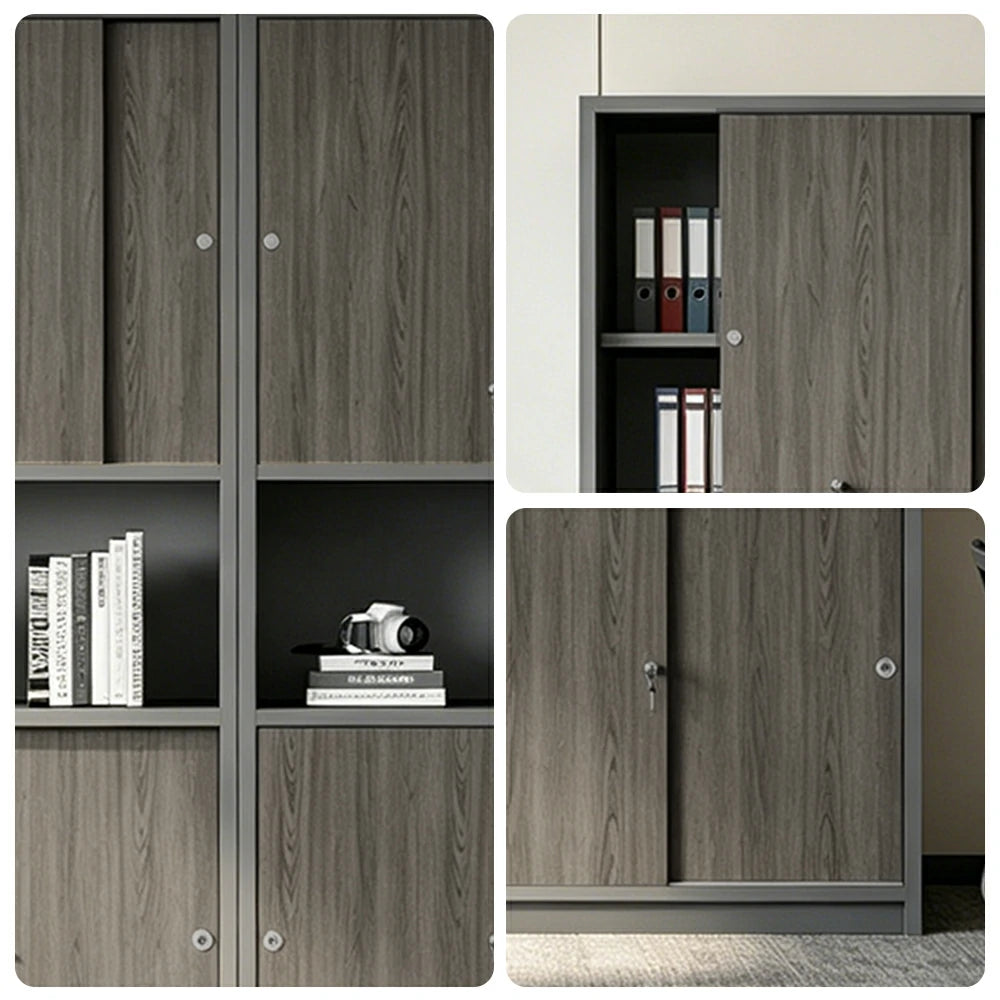LUXORA Four Door Office Storage Cabinet with File Shelves for Study Office - Walnut