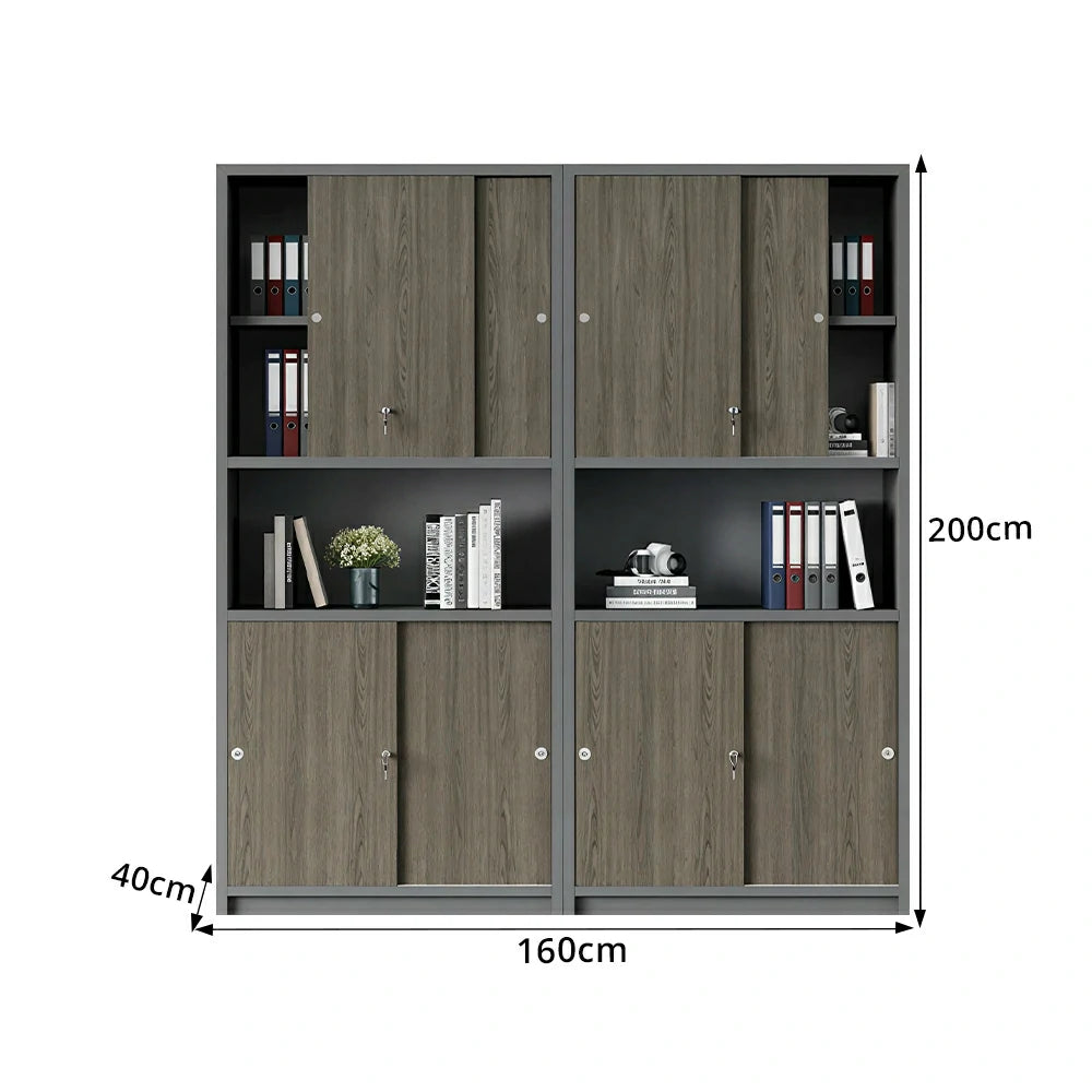 LUXORA Four Door Office Storage Cabinet with File Shelves for Study Office - Walnut