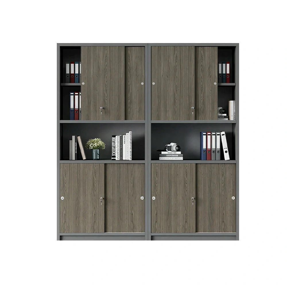 LUXORA Four Door Office Storage Cabinet with File Shelves for Study Office - Walnut