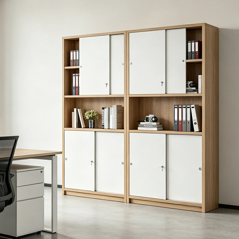 LUXORA Four Door Office Storage Cabinet with File Shelves for Study Office - European Oak