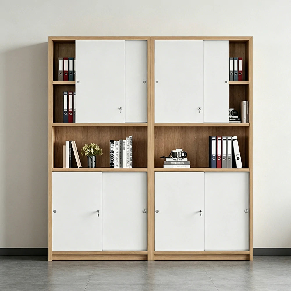 LUXORA Four Door Office Storage Cabinet with File Shelves for Study Office - European Oak