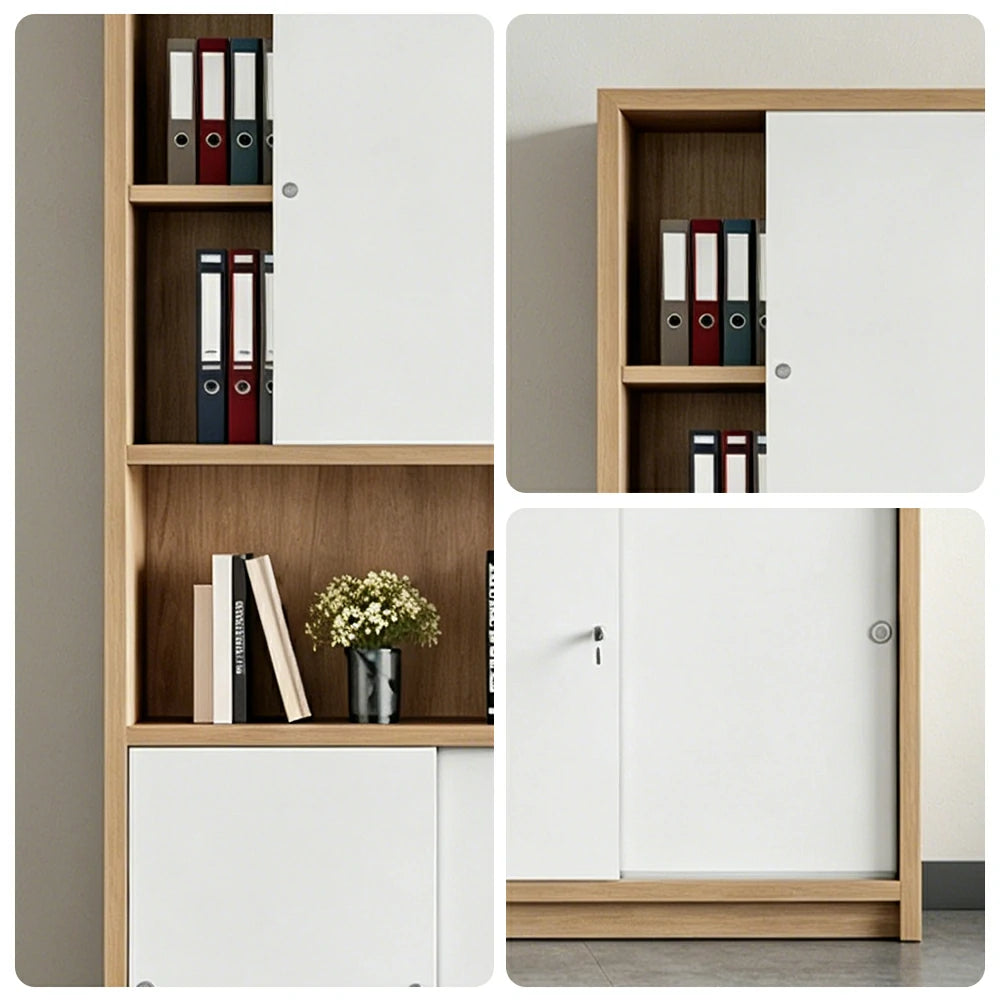 LUXORA Four Door Office Storage Cabinet with File Shelves for Study Office - European Oak