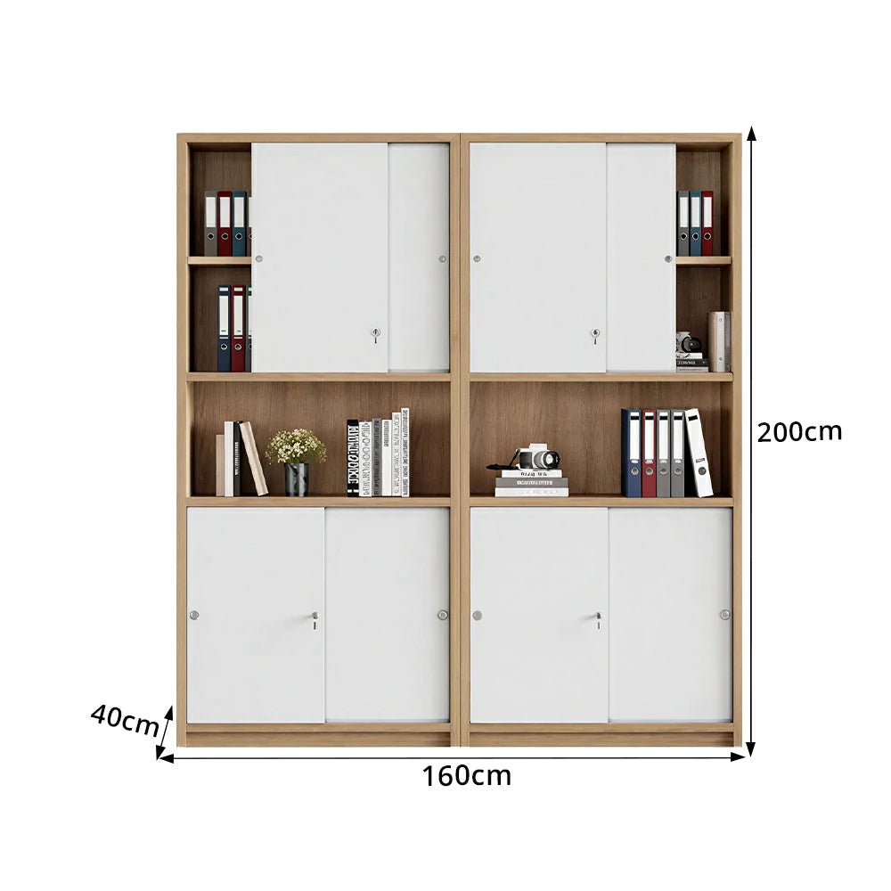 LUXORA Four Door Office Storage Cabinet with File Shelves for Study Office - European Oak