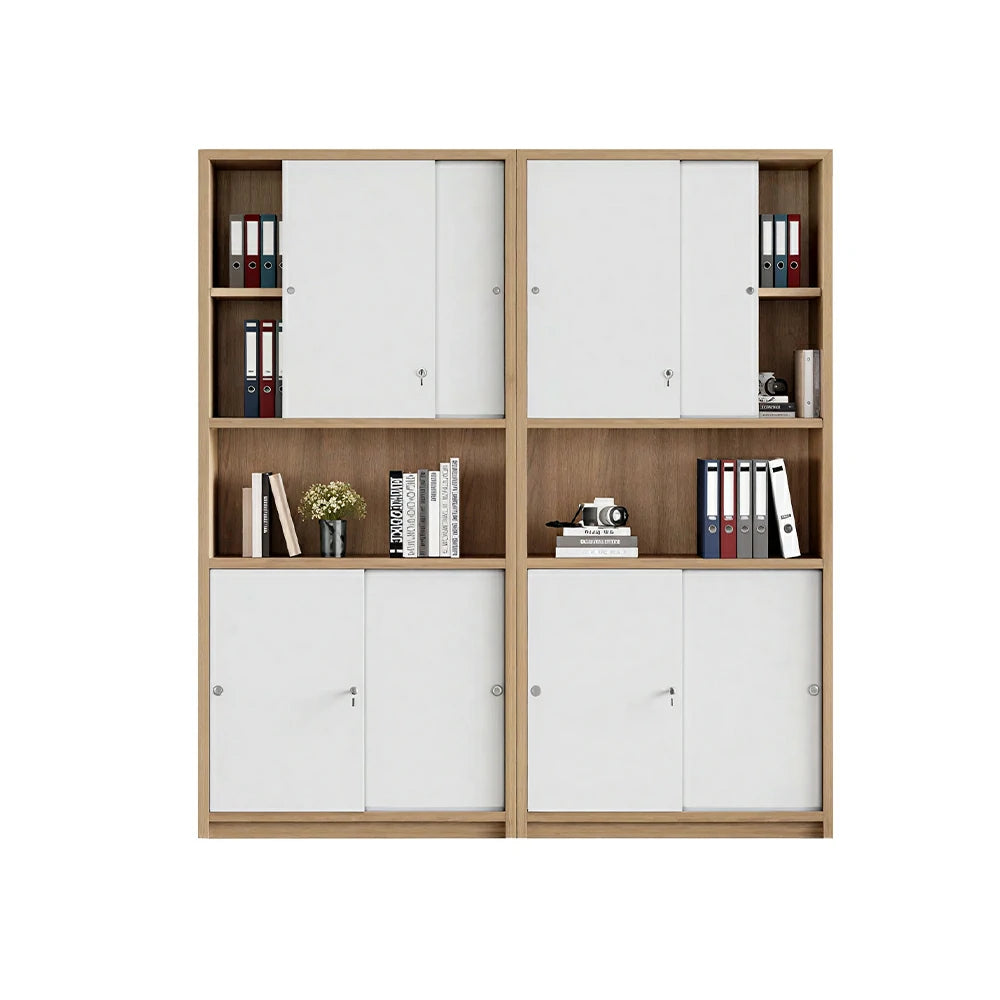 LUXORA Four Door Office Storage Cabinet with File Shelves for Study Office - European Oak