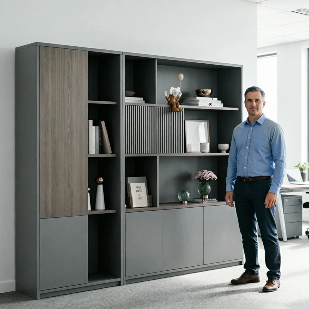 LUXORA Office Storage Cabinet with File Shelves for Study Office - Metal Grey