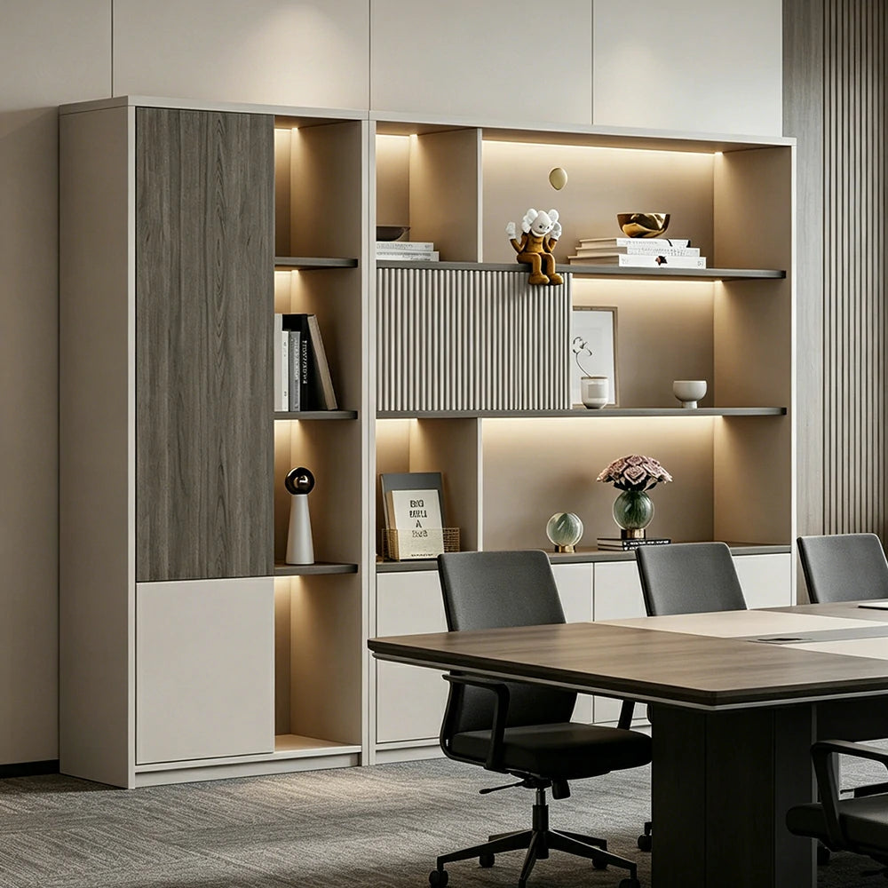 LUXORA Office Storage Cabinet with Voice Control LED Lights and File Shelves for Study Office