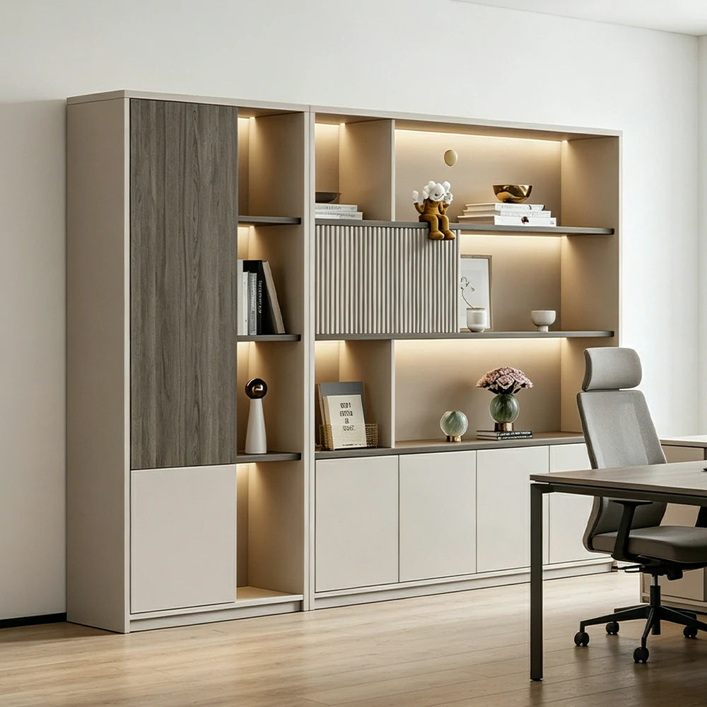 LUXORA Office Storage Cabinet with Voice Control LED Lights and File Shelves for Study Office