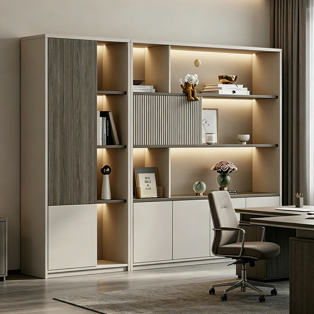 LUXORA Office Storage Cabinet with Voice Control LED Lights and File Shelves for Study Office