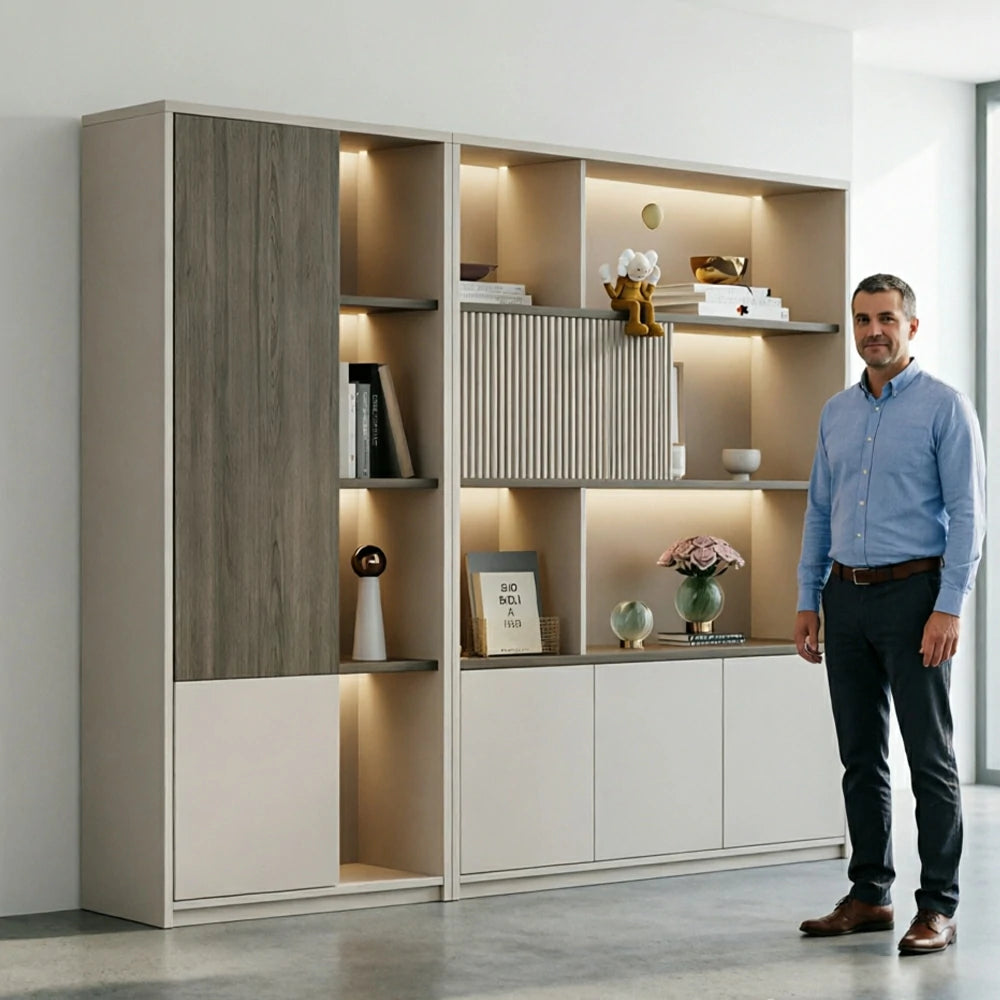 LUXORA Office Storage Cabinet with Voice Control LED Lights and File Shelves for Study Office