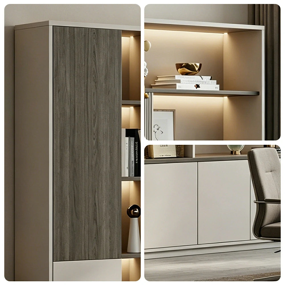 LUXORA Office Storage Cabinet with Voice Control LED Lights and File Shelves for Study Office
