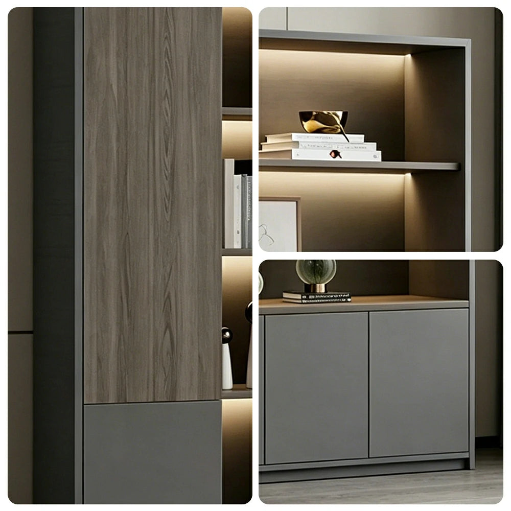 LUXORA Office Storage Cabinet with Voice Control LED Lights and File Shelves for Study Office—Grey
