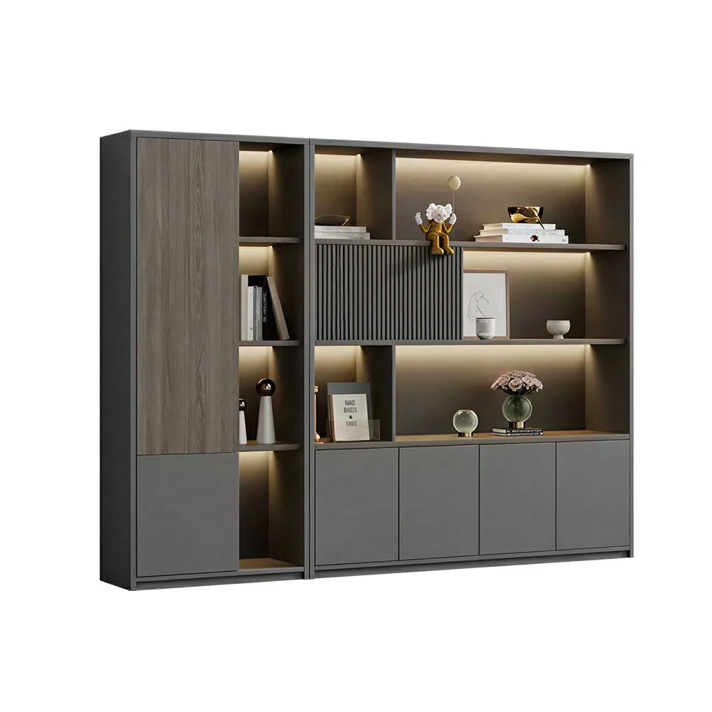 LUXORA Office Storage Cabinet with Voice Control LED Lights and File Shelves for Study Office—Grey