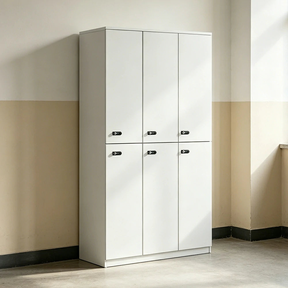 LUXORA Six Door Wardrobe Cabinet with Hanging Rail and Shelf for Bedroom Entryway - Warm White