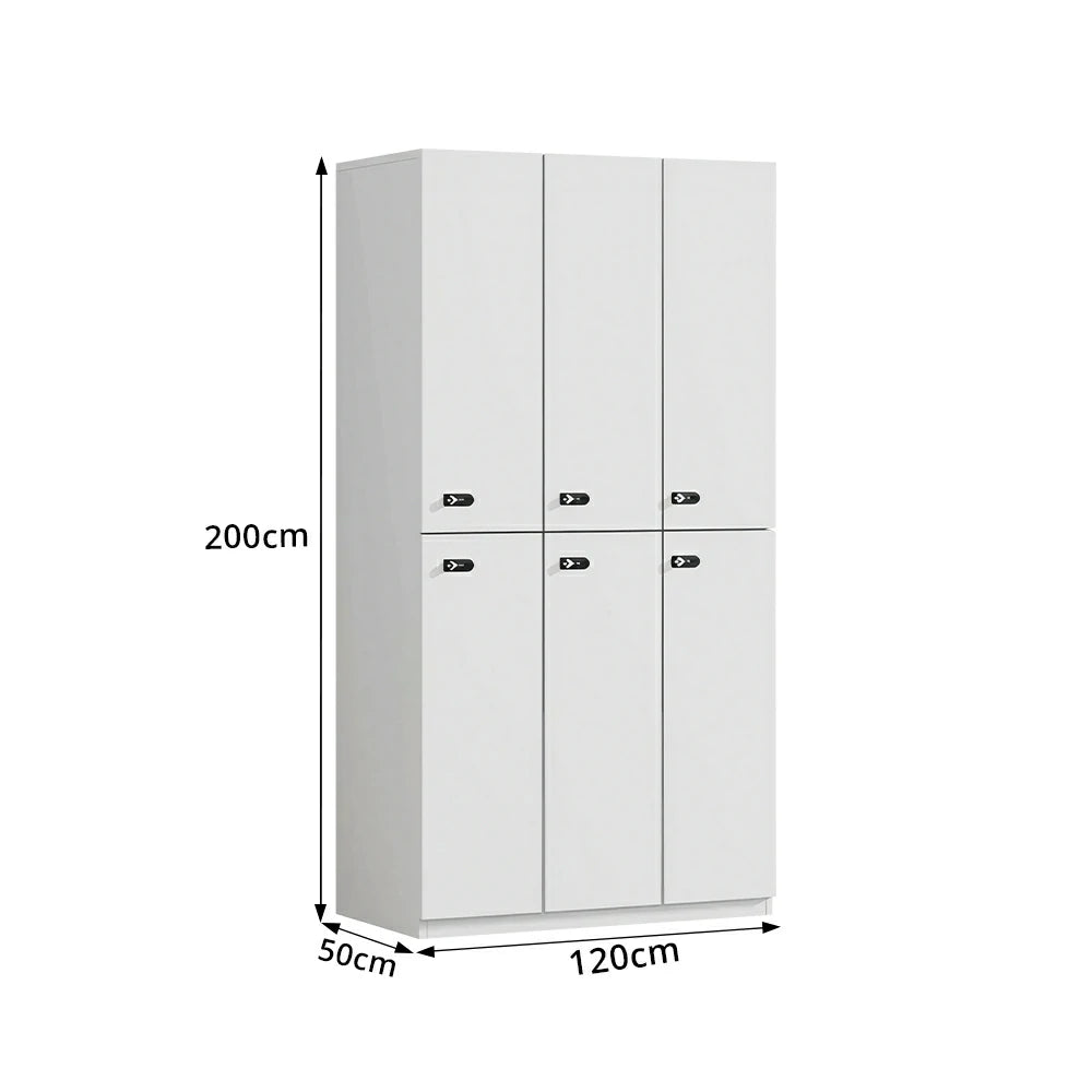 LUXORA Six Door Wardrobe Cabinet with Hanging Rail and Shelf for Bedroom Entryway - Warm White