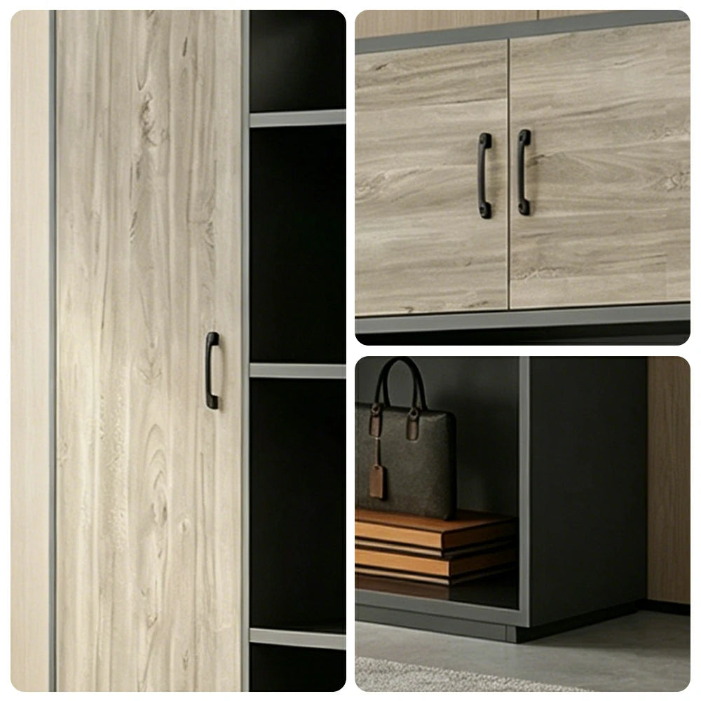 LUXORA 4 Door Bookcase - Modern Storage Cabinet for Office Study Room - Oak Black