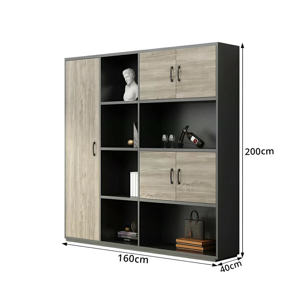 LUXORA 4 Door Bookcase - Modern Storage Cabinet for Office Study Room - Oak Black