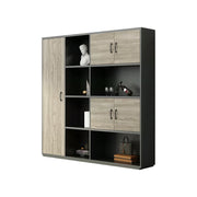 LUXORA 4 Door Bookcase - Modern Storage Cabinet for Office Study Room - Oak Black