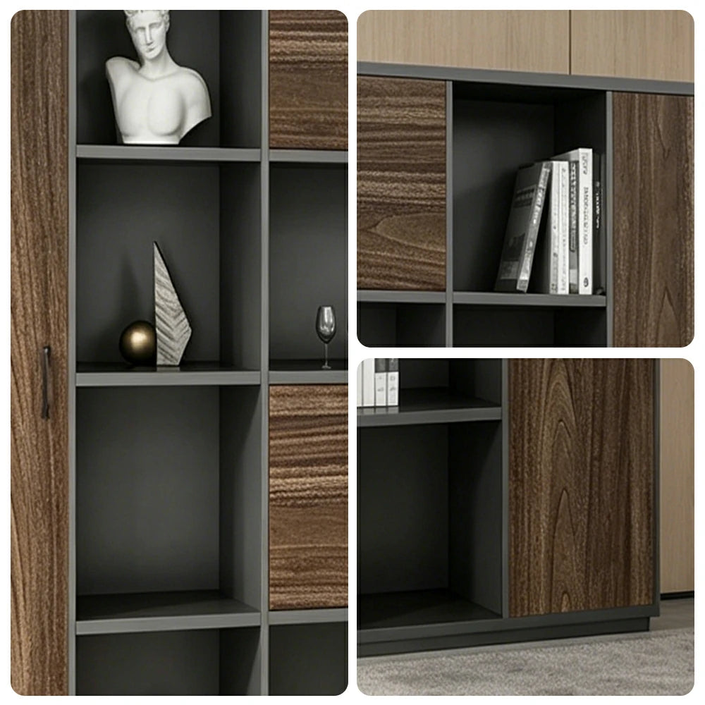 LUXORA 6 Door Bookcase - Modern Storage Cabinet for Office Study Room - Oak Black