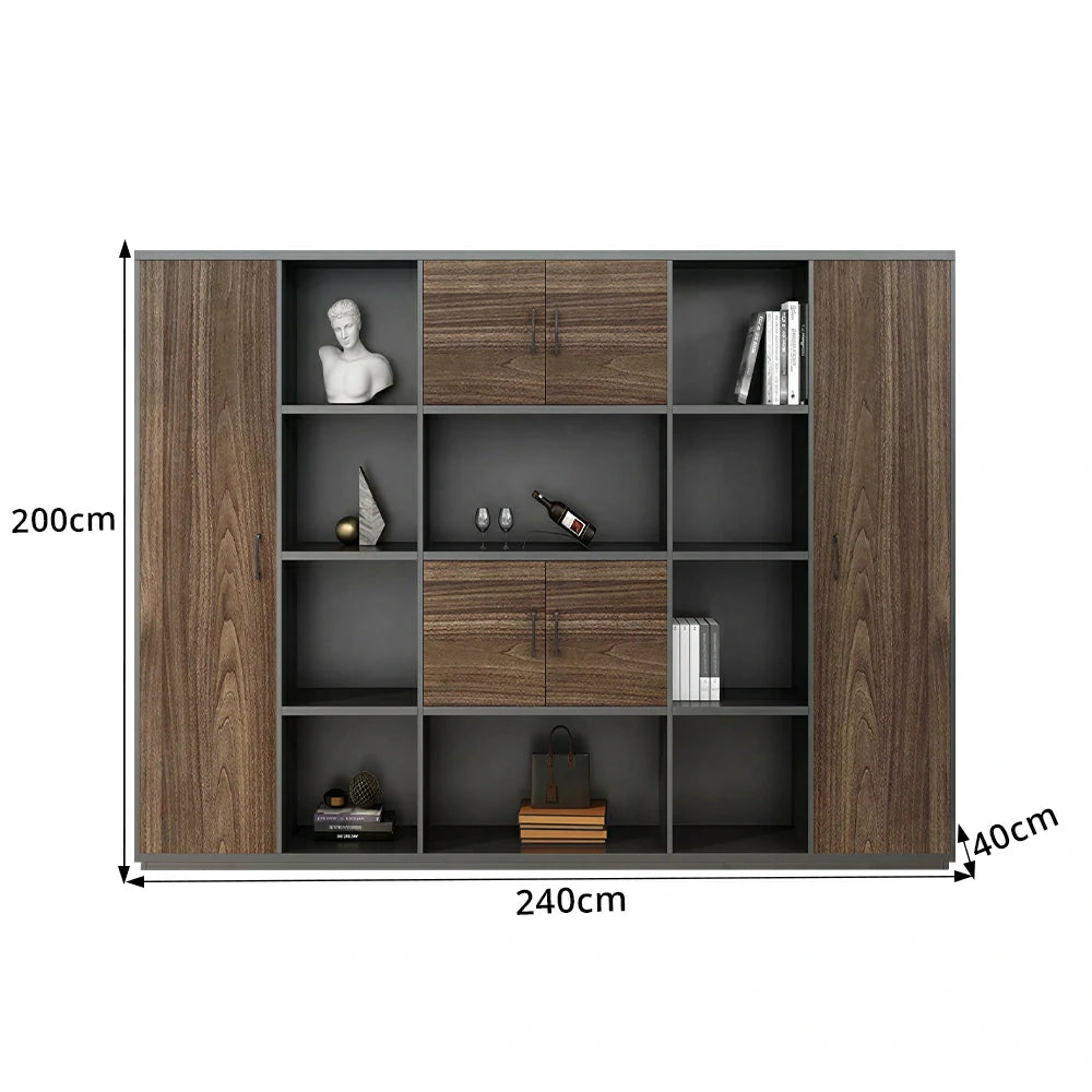 LUXORA 6 Door Bookcase - Modern Storage Cabinet for Office Study Room - Oak Black