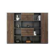 LUXORA 6 Door Bookcase - Modern Storage Cabinet for Office Study Room - Oak Black