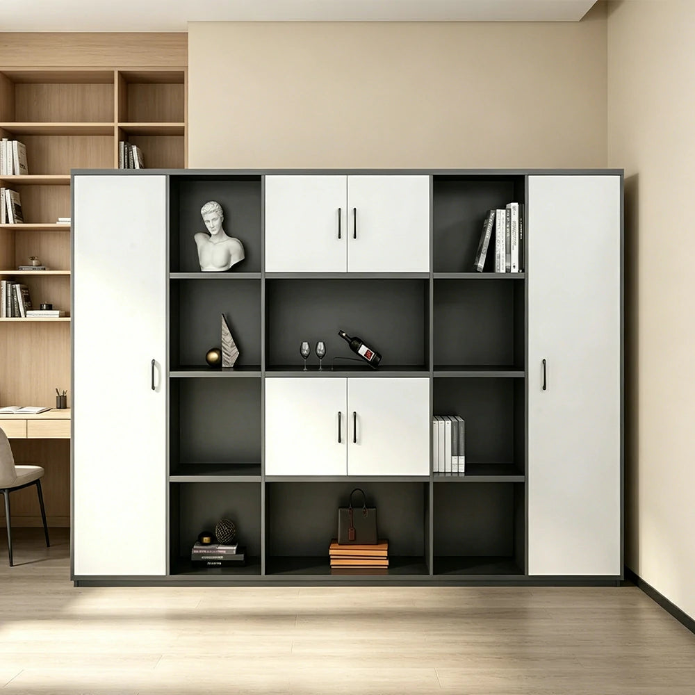LUXORA 6 Door Bookcase - Modern Storage Cabinet for Office Study Room - White