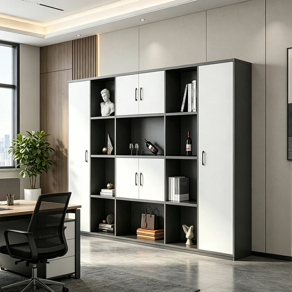 LUXORA 6 Door Bookcase - Modern Storage Cabinet for Office Study Room - White