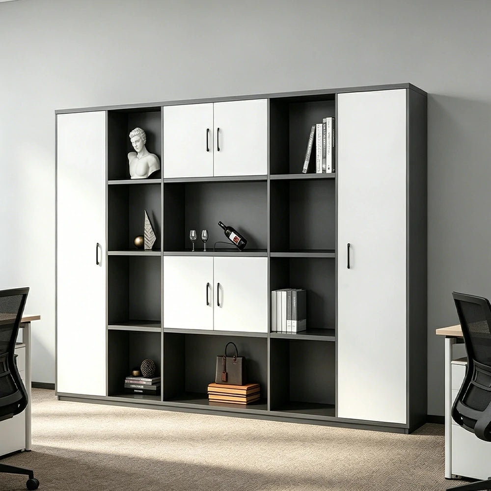 LUXORA 6 Door Bookcase - Modern Storage Cabinet for Office Study Room - White