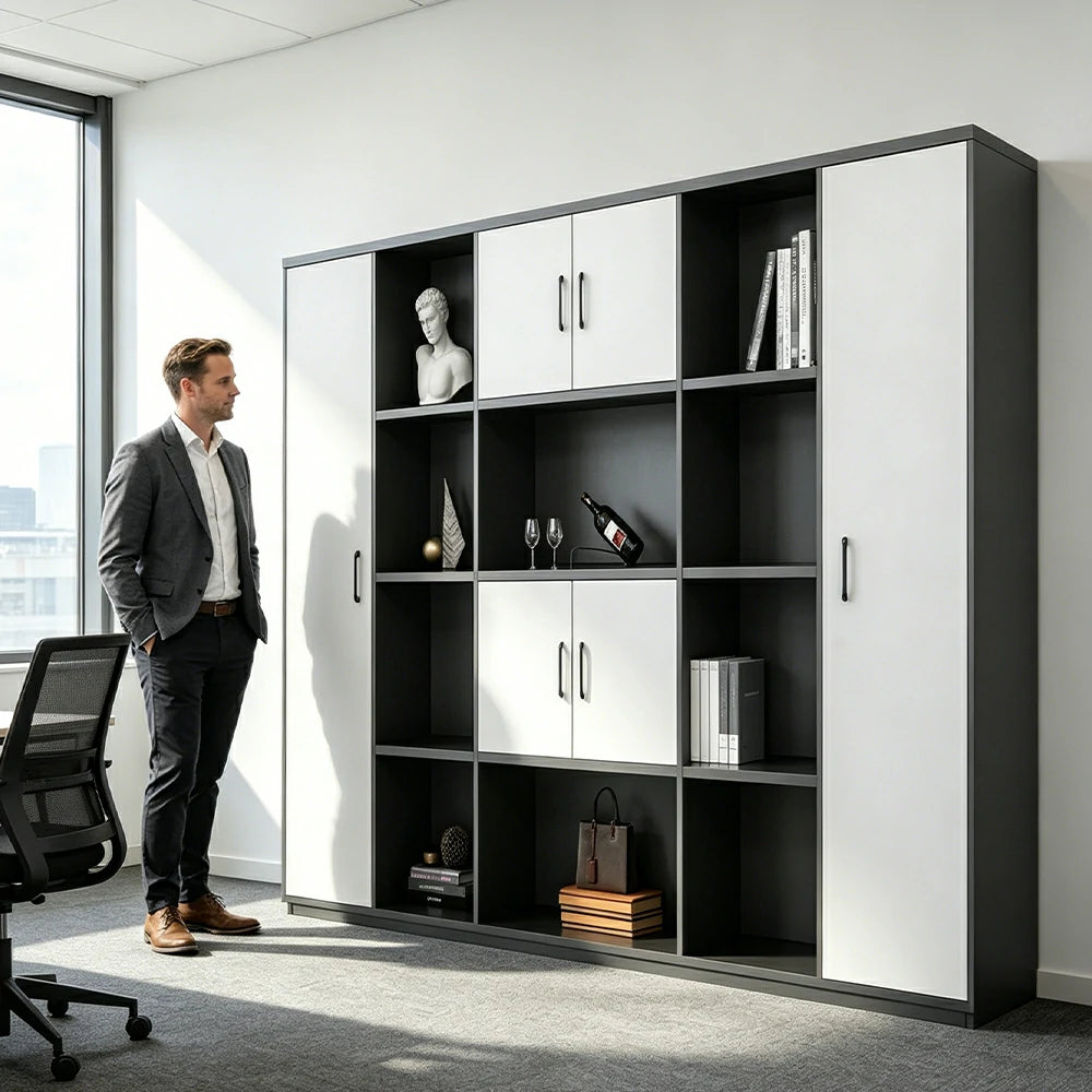LUXORA 6 Door Bookcase - Modern Storage Cabinet for Office Study Room - White