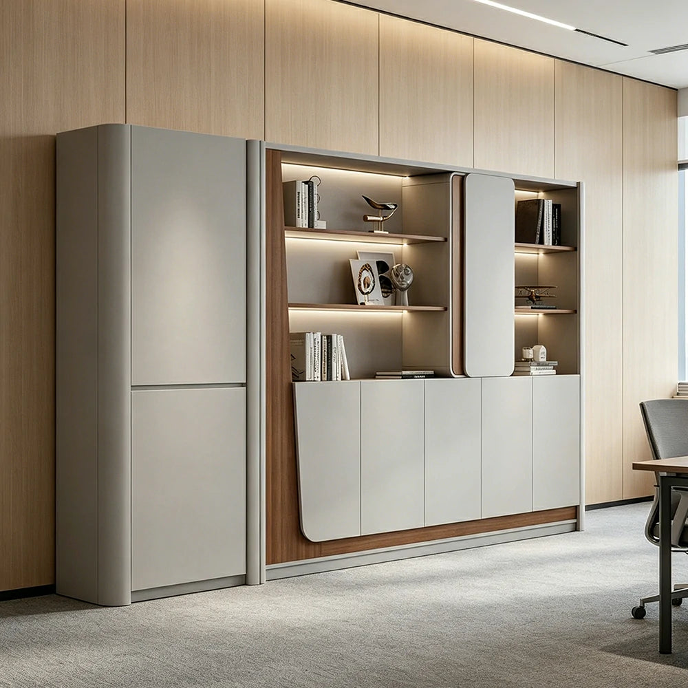 LUXORA 3.2m Office File Cabinet - LED Storage Cabinet for Office Study Room - Grey