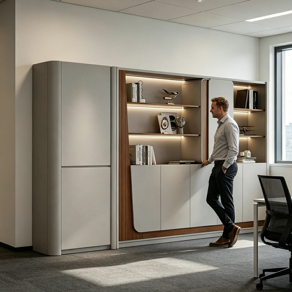 LUXORA 3.2m Office File Cabinet - LED Storage Cabinet for Office Study Room - Grey