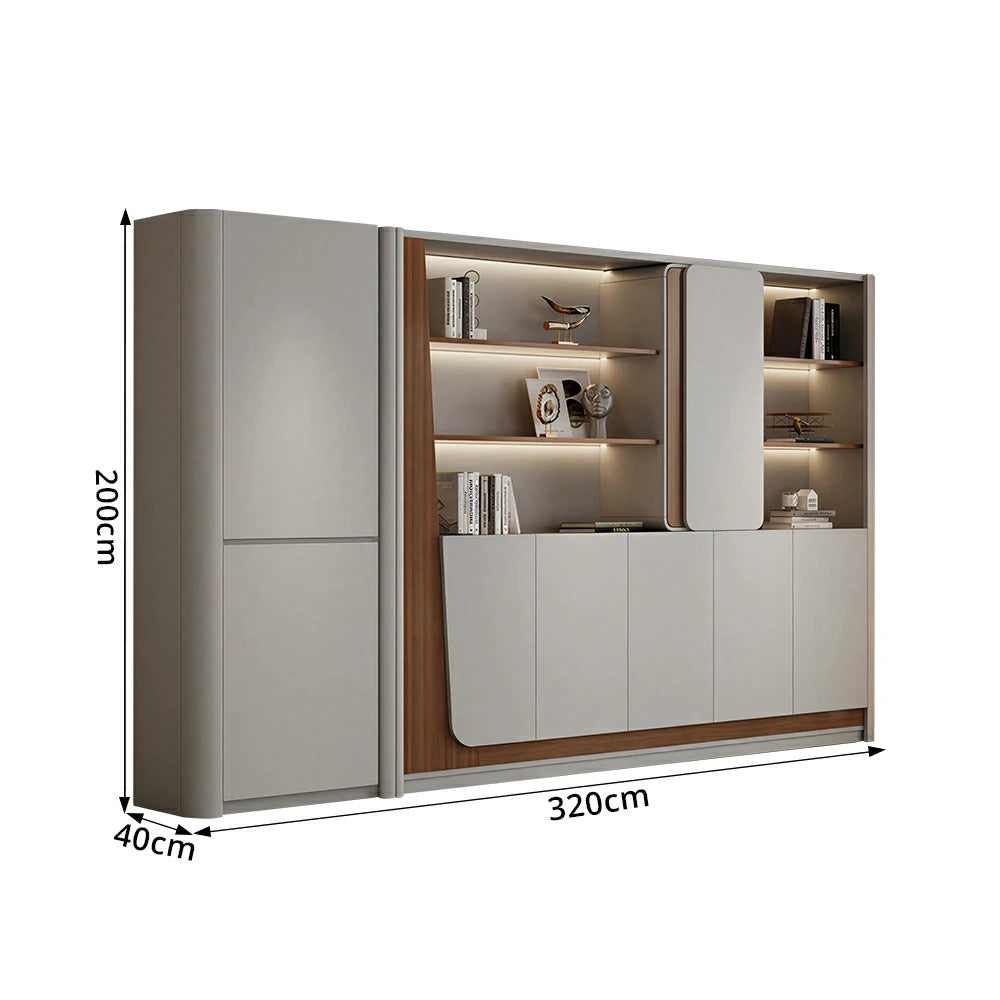 LUXORA 3.2m Office File Cabinet - LED Storage Cabinet for Office Study Room - Grey